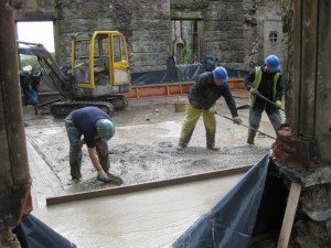 Laying the concrete base floor