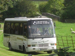 A coach load of visitors arrives at Glenlair